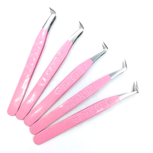 High Quality <b>Rose</b> Pink Diamond Grip Eyelash Tweezers Pink <b>Box</b> Packing Isolation Private Label Fiber Tip Volume Lash Tweezers - Product Image 3