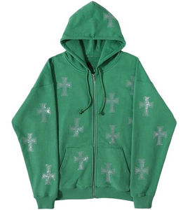 Sweat à capuche Streetwear en coton mélangé, vêtements d'automne et d'hiver avec strass, pull à capuche imprimé avec logo brillant - Product Image 6