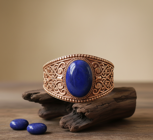 Bracelet Style Bohème Plaqué Or Rose Bracelet En Argent Tibétain Fabriqué À La Main Naturel Lapis lazuli Cabochon Taille De Haute Qualité - Product Image 6