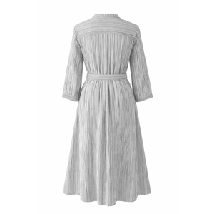Robe chemise midi rayée en coton tissé à la main, col en V, respirante, décontractée, tendance, courte, modeste, coupe ample, pour femme, taille XS - Product Image 6