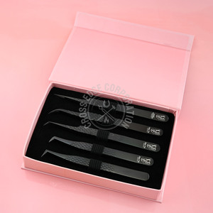 Meilleure vente pince à épiler d'extension de cils à 45 degrés 90 volume de démarrage pince à cils classique en acier inoxydable pointe en fibre pour une adhérence parfaite - Product Image 1