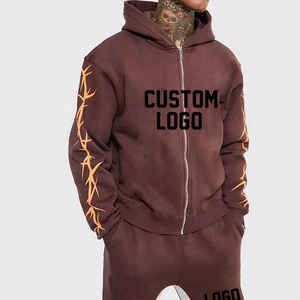 Survêtement pour hommes de haute qualité uni personnalisé en détresse sweat à capuche zippé et pantalon de survêtement ensemble survêtement décontracté pour hommes - Product Image 3