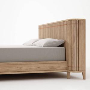 High-End modern <b>bed</b> <b>frame</b> made of solid teak <b>wood</b> <b>frame</b> <b>with</b> shelf <b>storage</b> on the headboard for indoor bedroom use - Product Image 6