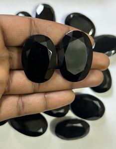 หินแก้วสองชั้นสีดำนิลเป็นคู่หินสีดำเจียระไนทั้งสองด้านสำหรับทำเครื่องประดับรูปทรงรีหินแก้วคู่ - Product Image 1