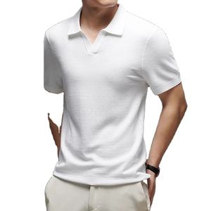 เสื้อโปโลผู้ชาย100% 2025หรูหราแขนสั้นผ้าคอตตอนสีล้วนเสื้อโปโลผ้าคอตตอนแบบถักสำหรับใส่ในฤดูร้อน - Product Image 1