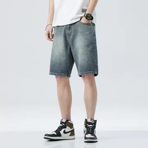 Pantalones cortos vaqueros de cintura alta Retro personalizados 2025 para hombre, ropa de calle informal de corte recto con decoración bordada, lavado de colores - Product Image 6