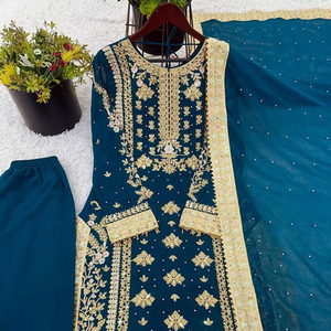 ชุดสูทงานปักลวดลายเต็มผืนดีไซน์เนอร์หนักชุดเย็บปักและปักหมุดโมติสำหรับใส่ทำงานเสื้อและล่างชุดผ้าจอร์เจียแท้ด้านล่างและด้านล่าง - Product Image 1