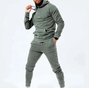 Haute qualité 100% coton vêtements de sport décontractés hommes pull veste Gym pantalon Jogging hommes survêtement sweats hommes sweats à capuche ensemble - Product Image 1