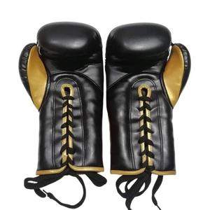 Guantes de boxeo de cuero hecho a mano entrenamiento profesional con cordones 8oz 16oz guantes de cuero genuino personalizados - Product Image 2