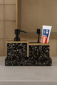 Modern Craftsman Design Luxury Bathroom Set Matte Resin Budget-Friendly Decor Love Pattern Includes Soap <b>Dispenser</b> Toothbrush - Product Image 6