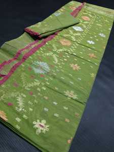 Nueva llegada Deshi Dhakai Jamdani Sharee calidad de exportación para mujeres JAMDANI tela azul rojo verde dorado cielo azul de Bangladesh - Product Image 3