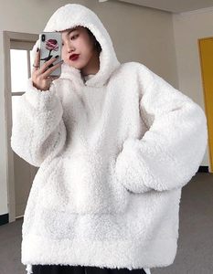 Sudadera con capucha de mezcla de lana Sherpa para mujer, de talla grande Sudadera con capucha, sudaderas con capucha para mujer, tela gruesa y pesada - Product Image 4