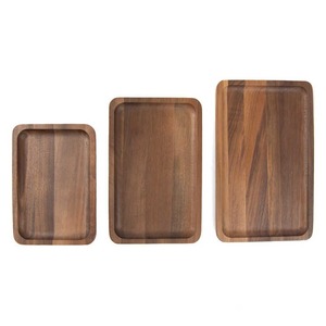 Plat et assiette en bois rectangulaires de qualité supérieure pour servir un ensemble de plateaux en bois de noyer pour café du désert - Product Image 2