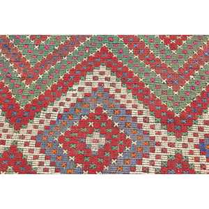 Tapis turc vintage en laine 2,7x3,8 pieds, motif patchwork rouge et vert, avec support en latex écologique - Product Image 5