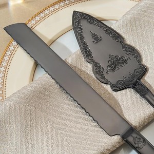 Modern Luxury Metal Black <b>Etching</b> Design Cake Knife And Server Set in Best Quality Wedding & Gifting - Product Image 6