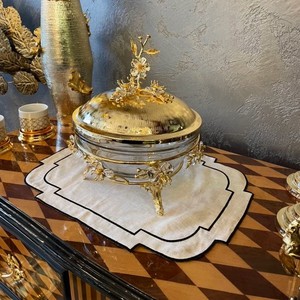 Bol de service floral plaqué or en acier inoxydable de haute qualité pour Biscuit Fruits secs chocolat Dates bonbons chips collations fêtes - Product Image 2