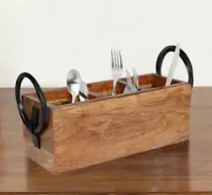 Wooden Cutlery Stand Holder Silverware Caddy Spoons Forks Knives ... -Made in India-Spoons NOT Included - Pink Marble
