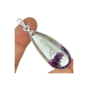 2025 nueva llegada hermoso colgante de plata de ley 925 forma de pera larga Lodolite jardín cuarzo piedra colgante joyería ODM OEM - Product Image 3