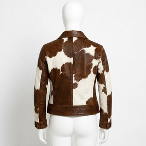 Veste de motard en cuir véritable pour homme, motif en cuir de vache, col rabattu, fermeture éclair, coupe classique, hiver, décontractée - Product Image 2