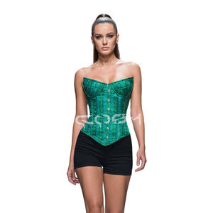 Corsé de moda con estampado de reptil verde y varillas de acero, top bustier con estampado de serpiente para fiesta - Product Image 1