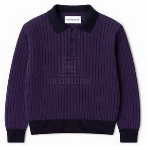 Vente en gros de pulls personnalisés pour hommes, pull en tricot de coton à manches longues avec col rabattu, plusieurs couleurs disponibles - Product Image 4