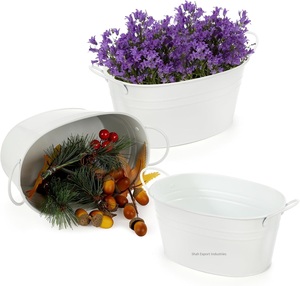 Popular Galvanized White Fresh Flower Planter With Side Handle Oval Shape for Home Garden <b>Patio</b> Decorative Planters - Product Image 2