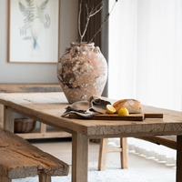Table à manger rectangulaire rustique traditionnelle 4 places en bois massif récupéré Herbert, mobilier de maison, dîners, hôtel