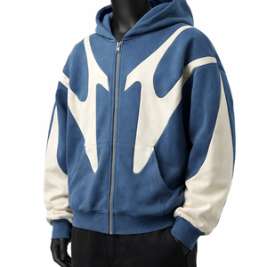 Sudadera con capucha extragrande para hombre, con bloques de color y cremallera completa, estilo urbano, con paneles en contraste, de forro polar grueso y mezcla de algodón. - Product Image 2