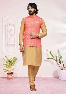 Proveedor Mayorista de Tela de Seda Mezclada, Kurta Pijama de Color Sólido, Ropa Festiva Cómoda para Hombre, Exportación Global de Alta Calidad - Product Image 4