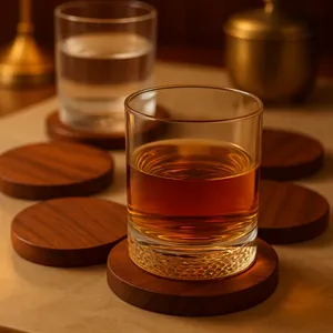 Juego de posavasos redondos de madera maciza de Acacia | Posavasos de madera para protección de mesa, bar, cocina y comedor | Suministro mayorista de OEM - Product Image 4