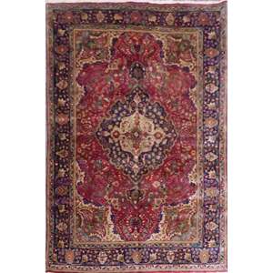 Tabriz Semi Antique Medallion Hand Knotted Persian Tabriz Rugs Blue, 10'1 X 6'6, Panr02917 (Red : 10516) - Product Image 1