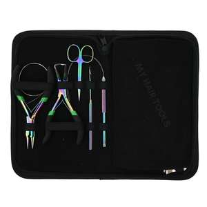 Kit d'outils pour extensions de cheveux arc-en-ciel avec mini ciseaux, pinces, pince à débloquer les perles, pince à micro-anneaux, outil à boucle de traction et coupe-fil - Product Image 5