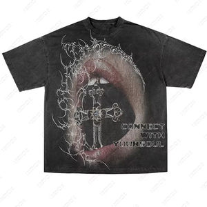 T-shirts personnalisés à col ras du cou 100% coton à manches courtes T-shirts sérigraphiés graphiques surdimensionnés lourds pour hommes - Product Image 2