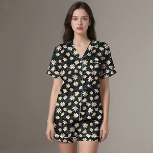 Adult Silk Satin Pajamas Set Elegant Lightweight Digital Printing Soft Breathable Sleepwear for Home Use Summer Spring - Product Image 5