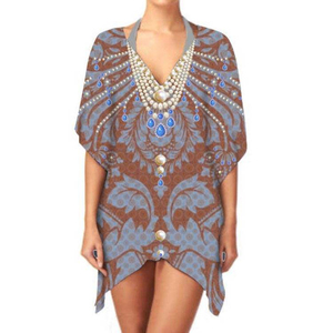 เดรสคาฟตันคอวีแฟชั่นน้ำหนักเบาพิมพ์ลายดิจิตอลผ้าระบายอากาศ - Product Image 5