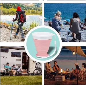 Gobelet pliable en silicone multicolore avec lignes de mesure, corde de connexion, 200 ml, réutilisable, pour les voyages, le camping, la randonnée, les sports - Product Image 4