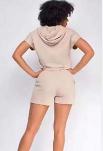 2025 Summer Custom Casual 2 Piece Set <b>Women</b> Hoodies High Quality <b>Grey</b> Cotton Polyester <b>Short</b> Two Piece Set <b>Women</b> Clothing - Product Image 6