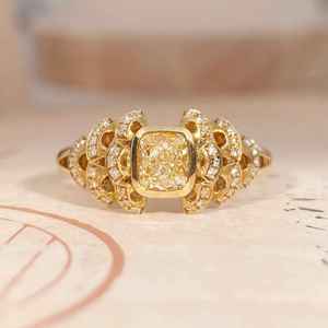 1.44 carats IGI F-VS1 coussin coupe laboratoire cultivé diamant Art déco fiançailles cadeau de mariage pour femme bague en or jaune 14K - Product Image 1