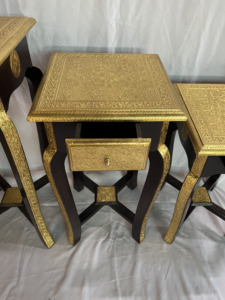 Traditional Wooden Nightstand With Gold Embossed Top And Drawer Bedroom Furniture Antique Style Side Table Storage Decor - Product Image 6