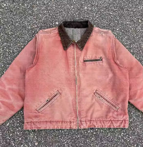 Chaqueta de trabajo de algodón 100% con cremallera estilo Detroit Vintage personalizada para hombre, prendas de vestir de otoño e invierno con logotipo de lona de pato vaquero desteñido - Product Image 3