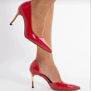 Zapatos de Tacón de Aguja Rojos Clásicos para Mujer, Punta Puntiaguda, Decoración de Diamantes de Imitación, 9 CM, para Tallas 36-40, Hechos en Turquía - Product Image 1