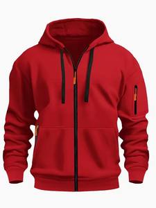 2025 <b>Men's</b> zip-up <b>hoodie</b> with kangaroo pocket, solid color coat, autumn and winter style, sports casual, fleece-<b>lined</b> for warmth - Product Image 6