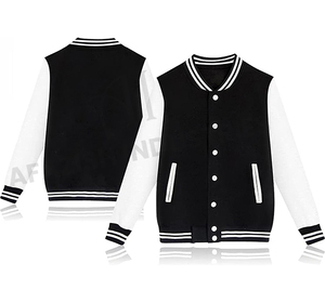 Chaqueta personalizada de manga de cuero Chenille, chaqueta de béisbol con logotipo bordado, contraste, color blanco y negro - Product Image 5