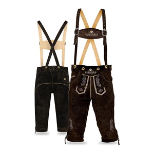 Nouveaux shorts bavarois en cuir Lederhosen pour l'Oktoberfest, taille haute, cuir de haute qualité, finition foncée, design unique, Kneibund, meilleur prix - Product Image 1