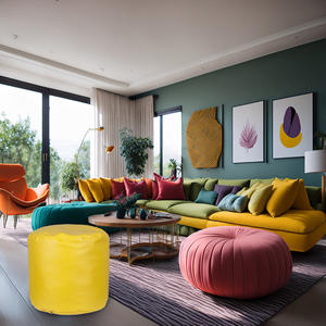 Puf Redondo Amarillo Cómodo para el Hogar, 65x50cm, Asiento Acolchado - Product Image 4