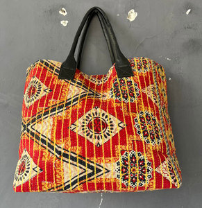 Bolsa de Algodón Ecológica con Estampado Kantha, Hecha a Mano por Artesanos Indios, Bolso de Mano para Mujer, para el Mercado, Compras, Playa, Almacenamiento - Product Image 4