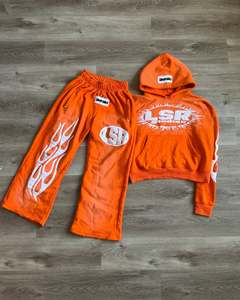 Custom Sun Faded 100% Chaqueta con capucha de algodón Vintage Acid Wash Distressed Patch Sweatsuit Set para el invierno - Product Image 3