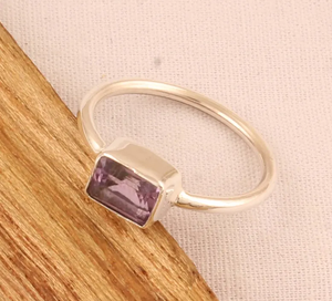 925 Sterling Silver Handmade Ring Natural Amethyst <b>Emerald</b> Cut Gemstone Jewelry Fashionable Ring Gift for Mother - Product Image 3