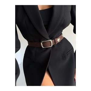 Women's Trouser <b>Belt</b>, Jacket <b>Belt</b>, Shirt <b>Belt</b>, Dress <b>Belt</b> with Square Buckle and Heart <b>Accessory</b> - Brown-Darkening - Product Image 1