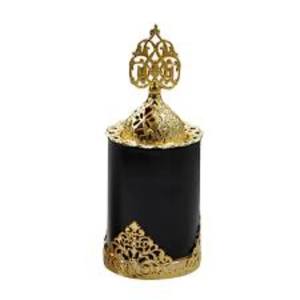 Quemador Bakhoor de incienso de metal con recubrimiento en polvo de color negro con tapa superior chapada en oro de alta calidad y base de la India al precio más bajo - Product Image 1